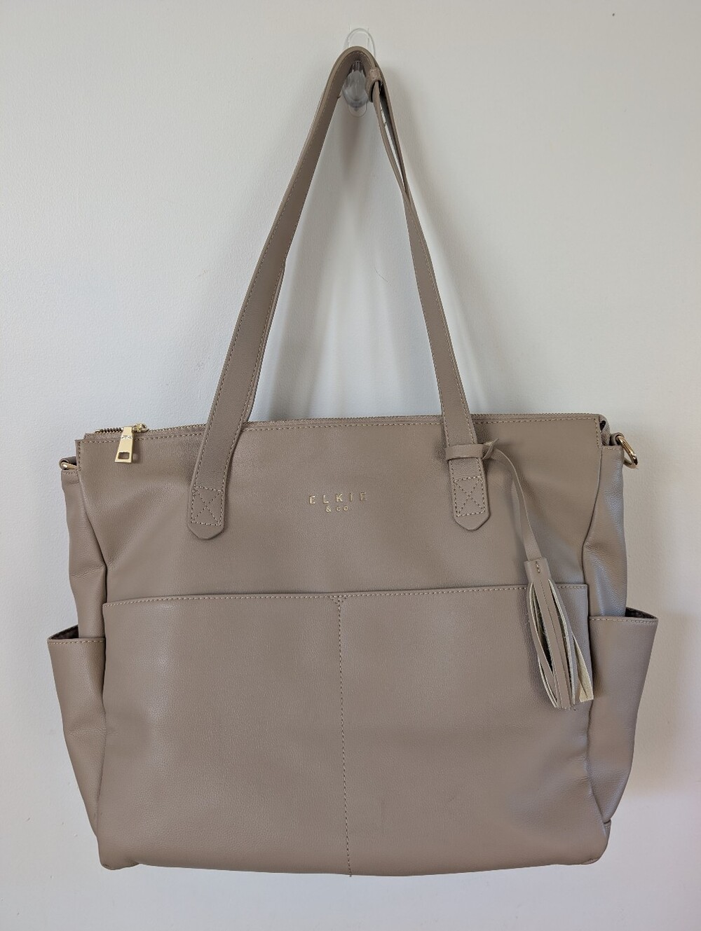 Elkie and Co The Aberdeen Diaper Bag Backpack Beige White Large